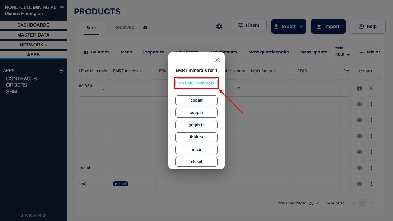EMRT minerals dialog with no EMRT minerals