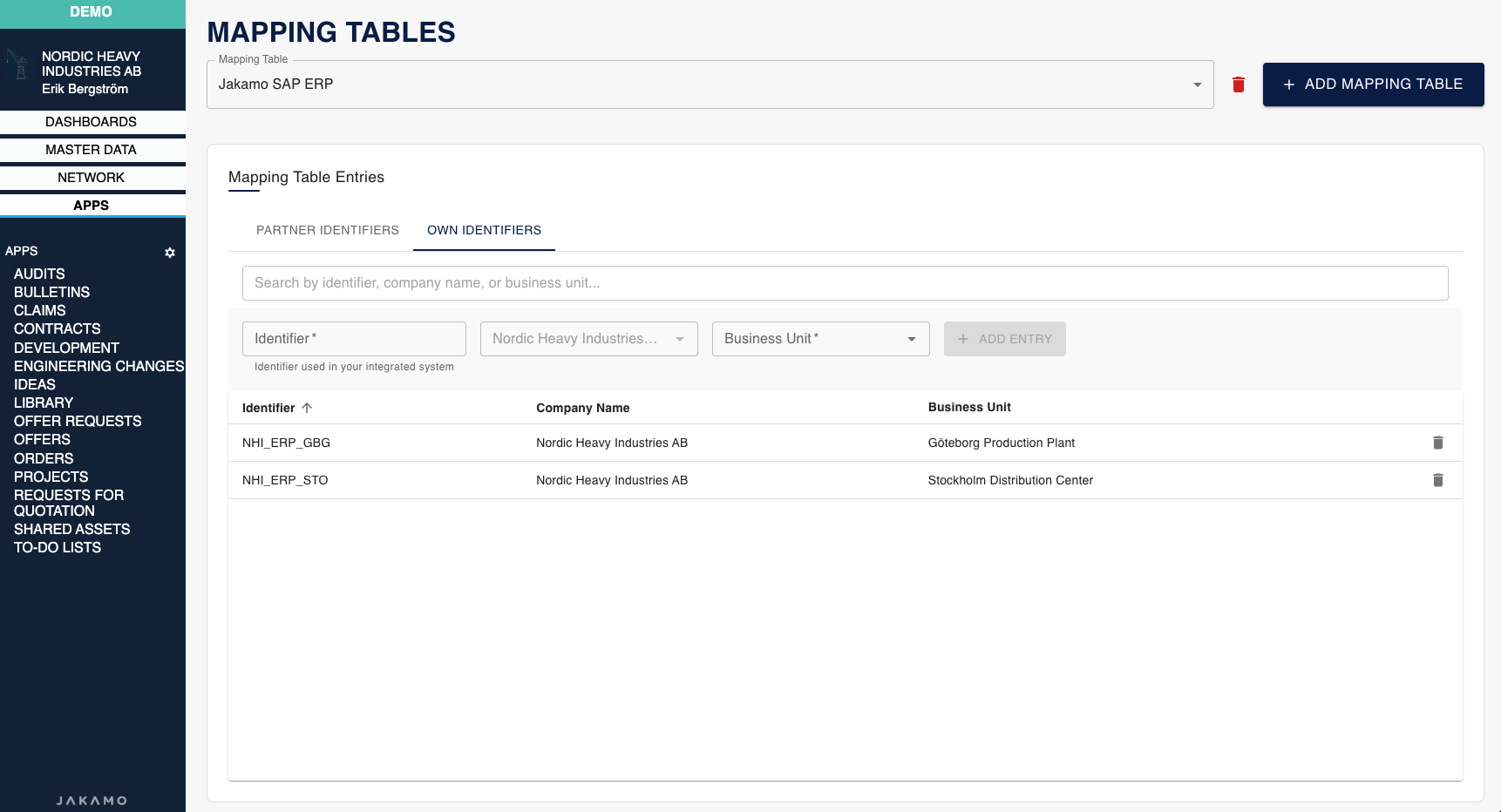 Mapping Tables Configuration