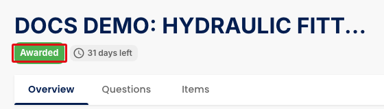 Awarded status on the supplier's received RFQ